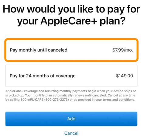 applecare price per monthly.